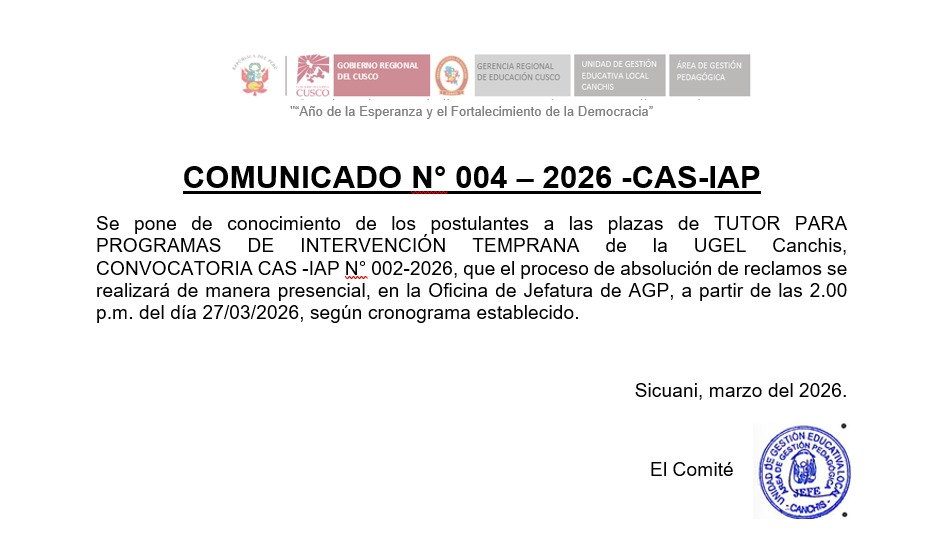 Comunicado N° 004 - 2026 -CAS-IAP